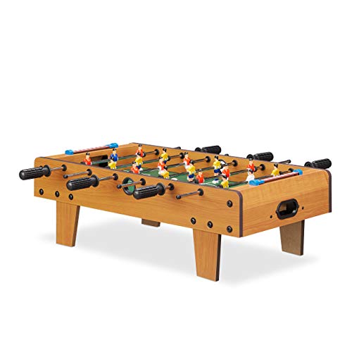 Relaxdays 10022517 Tischkicker, Tischfussball Kinder und Erwachsene, Fußball Tischspiel, Holz-Optik, B x T 69 x 37 cm, grün-braun